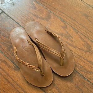 Rainbow braided flip flops